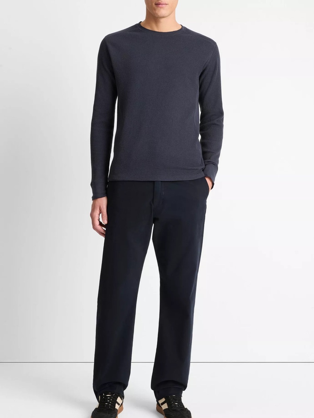 Vince Pima Cotton Blend Thermal Long Sleeve Pullover Tee, Navy Blue – Men’s XXL